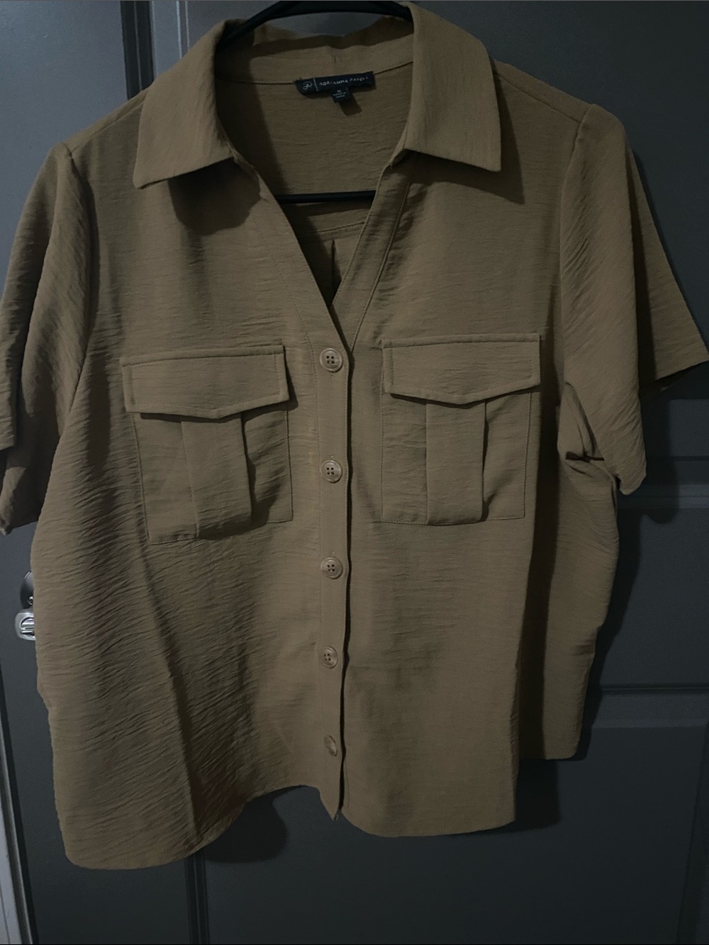 Adrianna Papelli Tan Short Sleeve Button Front Blouse